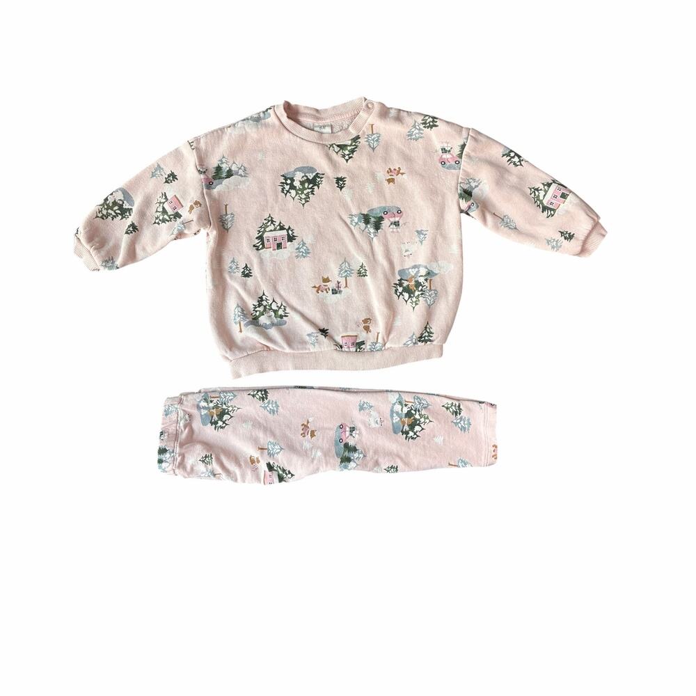 H&M Winter Wonderland Sweatshirt Set in Light Pink 12-18 months